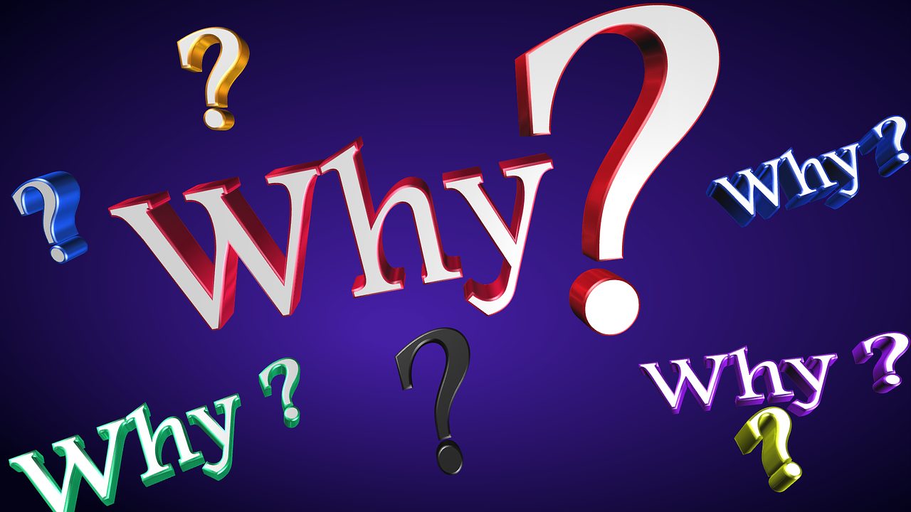 大小さまざまな「Why？」のロゴ