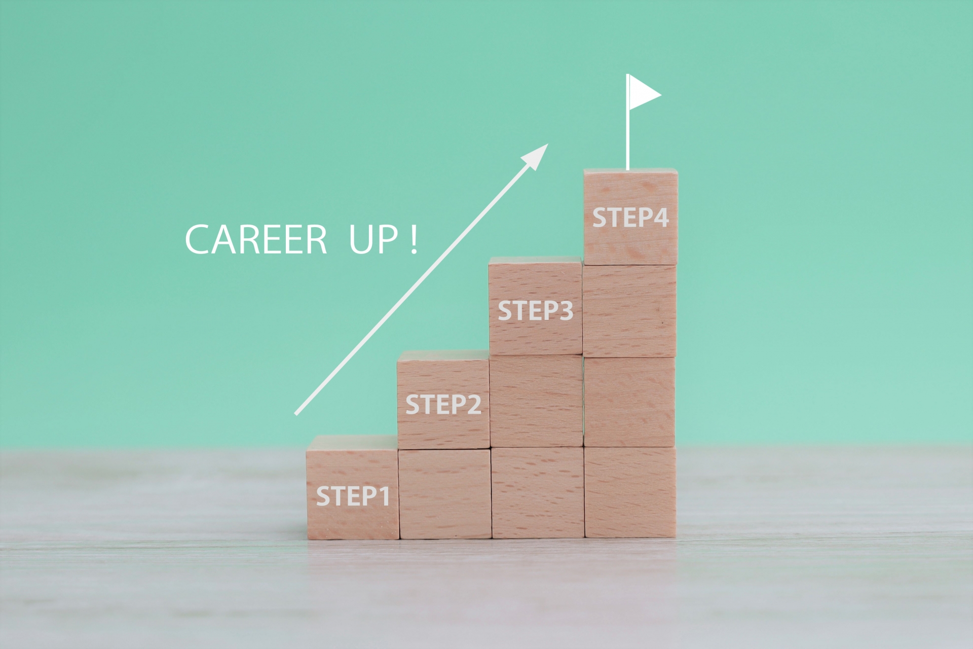 木製ブロックを積み重ねてSTEPを表現